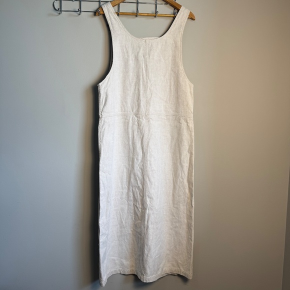 Vintage Cherokee Linen Blend Overalls Knee Dress Cream Size S Festival layering - Picture 7 of 16